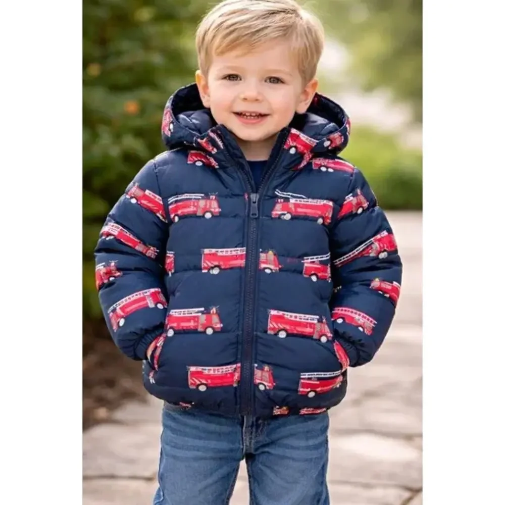 Children's Place Firetruck Puffer Coat Jacket Baby Toddler Boys 18-24 Months